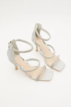 Silver Shimmer Embellished Heeled Sandals 11 Silver Shimmer Embellished Heeled Sandals -Princess Style Shop 00100032867 XS