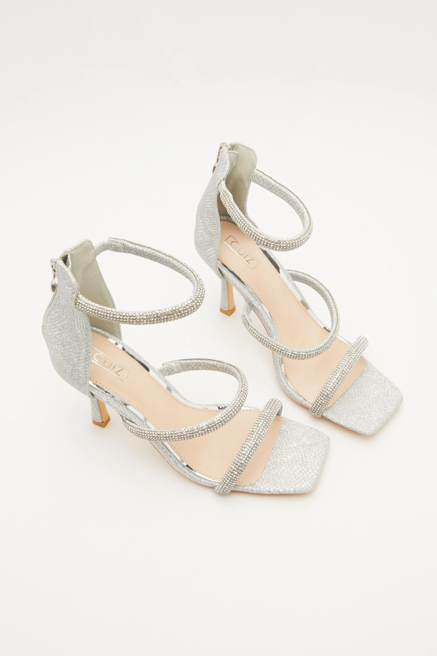 Silver Shimmer Embellished Heeled Sandals 6 Silver Shimmer Embellished Heeled Sandals - Image 4