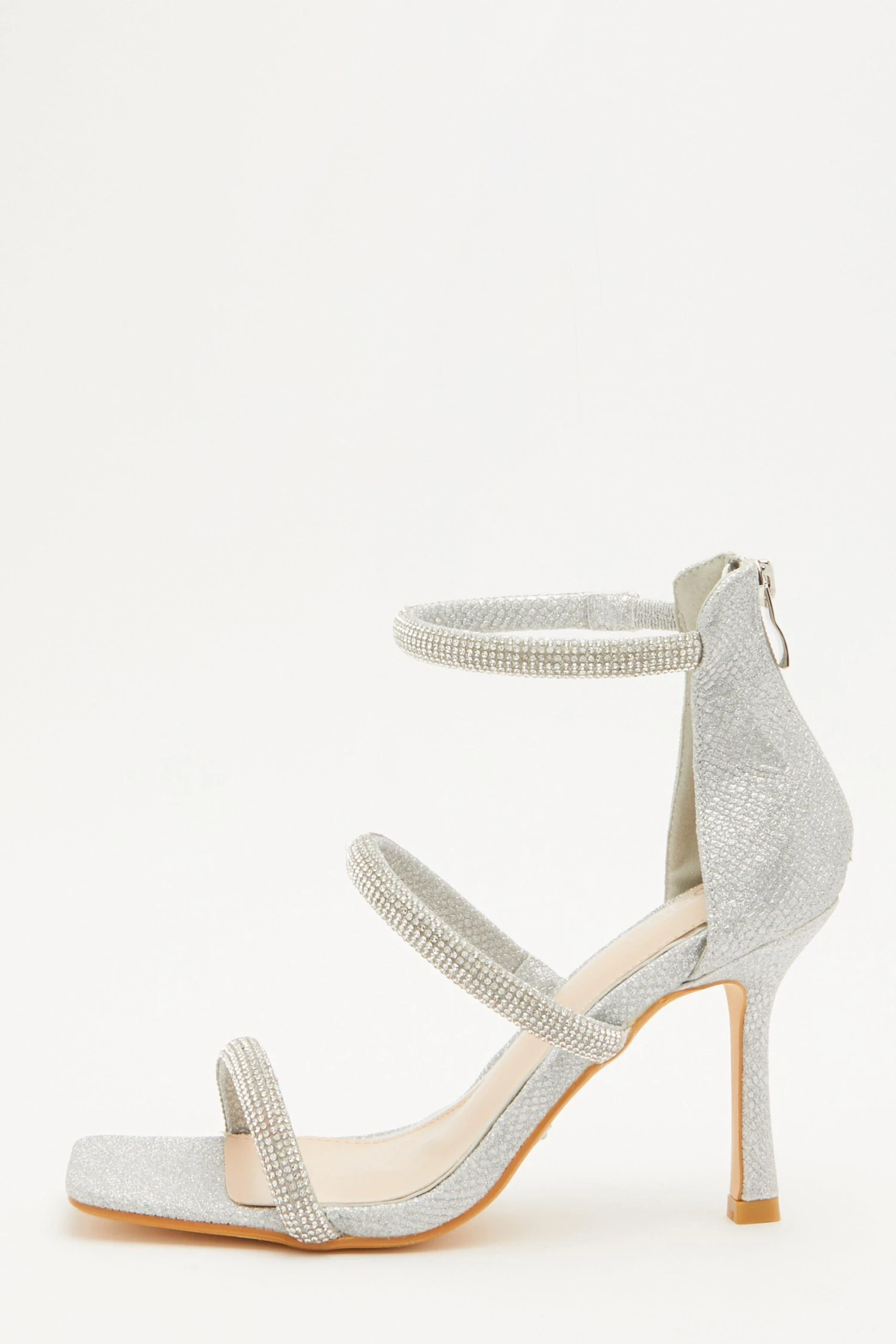 Silver Shimmer Embellished Heeled Sandals 3 Silver Shimmer Embellished Heeled Sandals