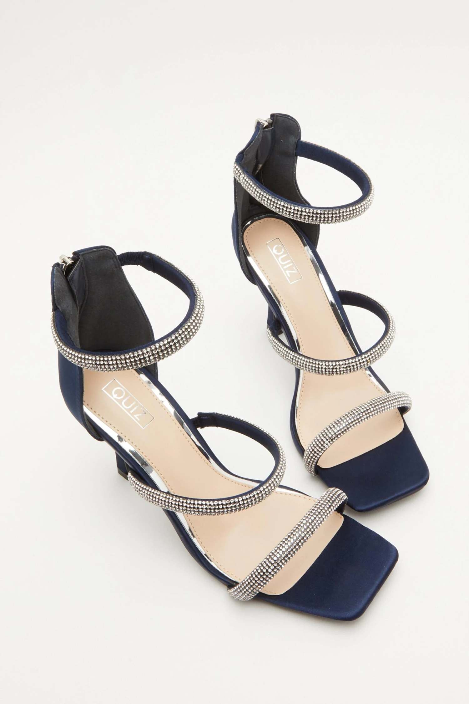 Navy Satin Embellished Heeled Sandals 6 Navy Satin Embellished Heeled Sandals - Image 4