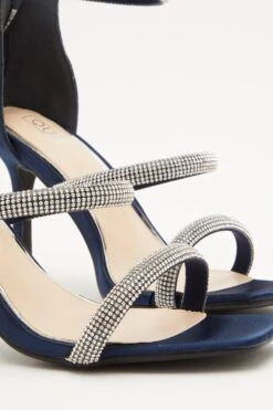 Navy Satin Embellished Heeled Sandals 12 Navy Satin Embellished Heeled Sandals -Princess Style Shop 00100032868 ZB