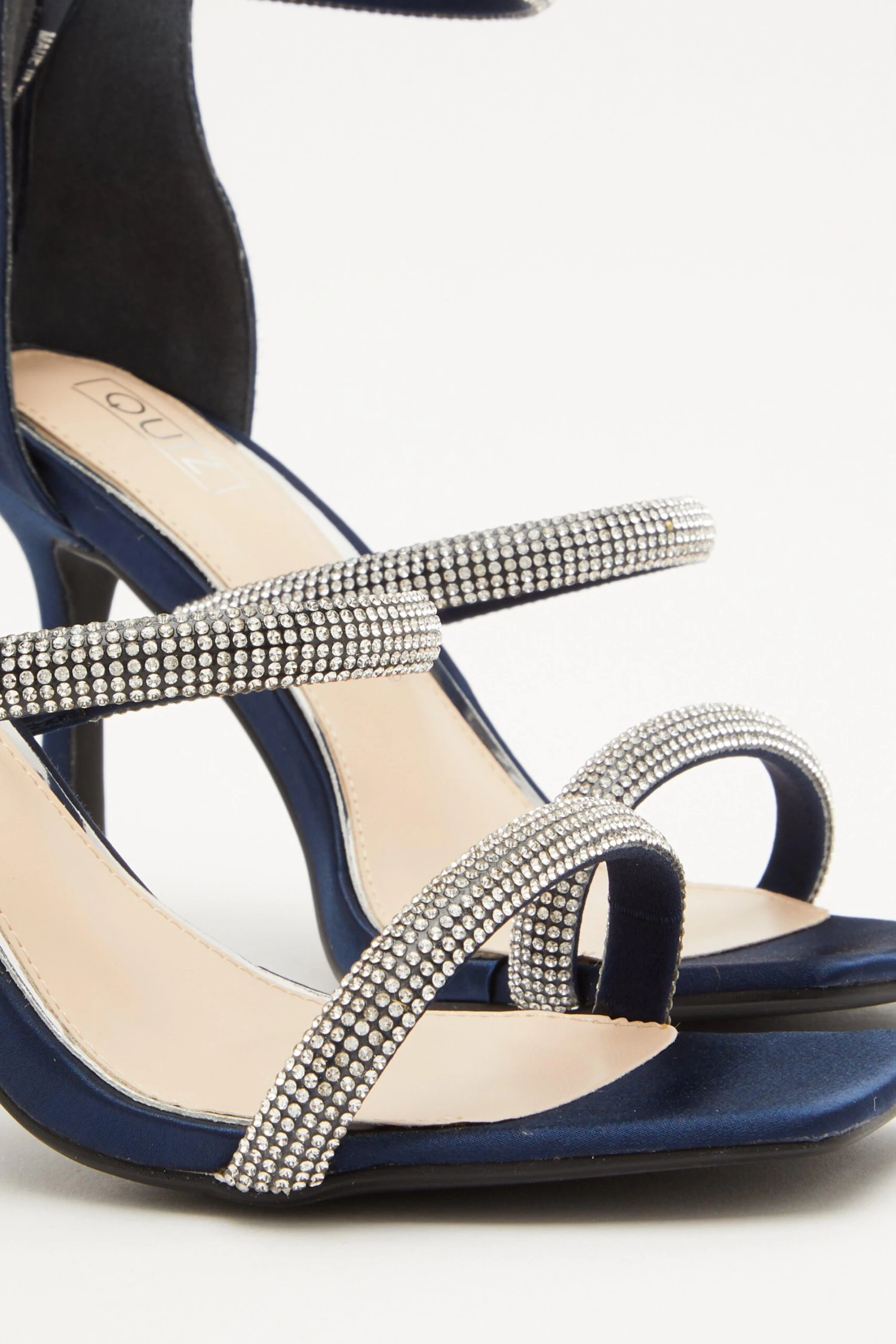 Navy Satin Embellished Heeled Sandals 7 Navy Satin Embellished Heeled Sandals - Image 5
