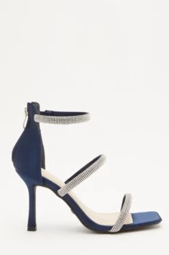 Navy Satin Embellished Heeled Sandals 13 Navy Satin Embellished Heeled Sandals -Princess Style Shop 00100032868 ZS