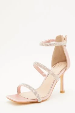 Pink Satin Embellished Heeled Sandals -Princess Style Shop 00100032870 XB