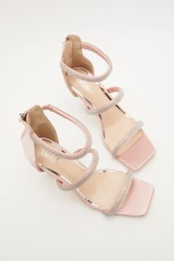 Pink Satin Embellished Heeled Sandals -Princess Style Shop 00100032870 XS