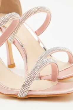Pink Satin Embellished Heeled Sandals -Princess Style Shop 00100032870 ZB