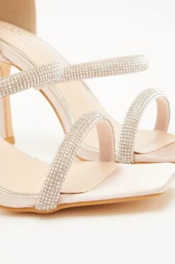 Champagne Satin Embellished Heeled Sandals -Princess Style Shop 00100032872 ZB