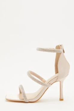 Champagne Satin Embellished Heeled Sandals