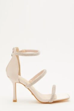 Champagne Satin Embellished Heeled Sandals -Princess Style Shop 00100032872 ZS