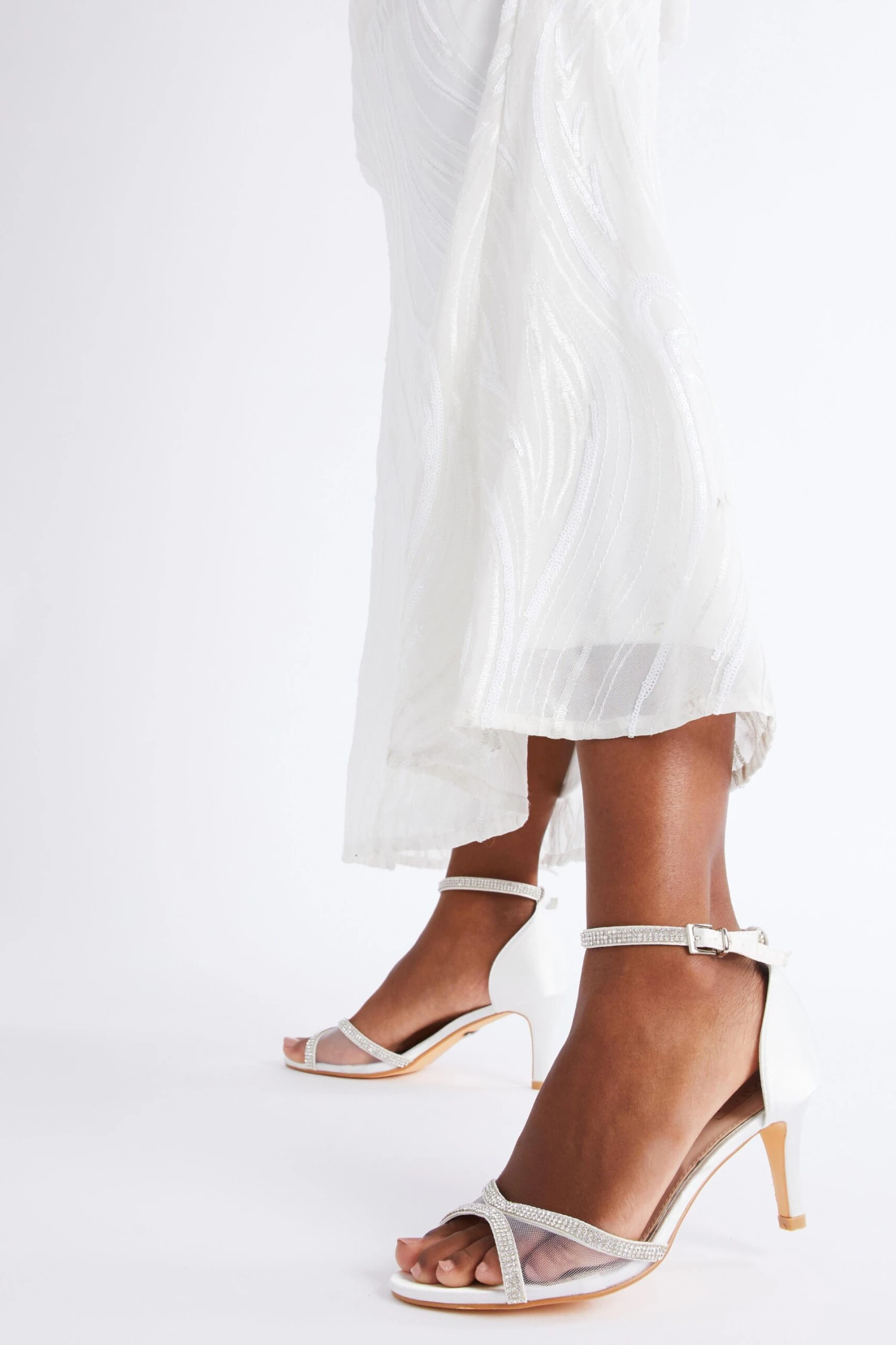 Bridal White Mesh Front Satin Heeled Sandals 4 Bridal White Mesh Front Satin Heeled Sandals - Image 2