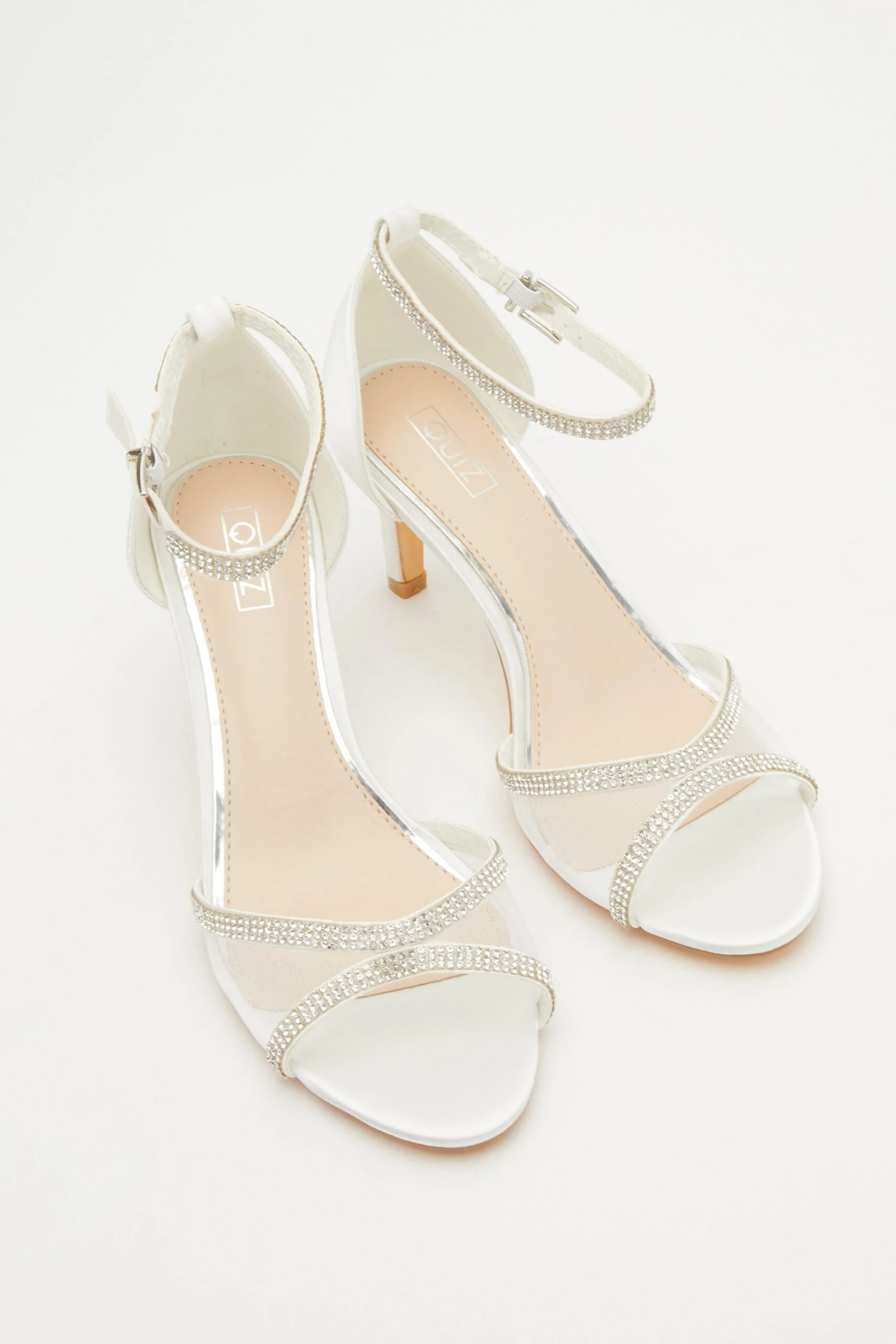 Bridal White Mesh Front Satin Heeled Sandals 6 Bridal White Mesh Front Satin Heeled Sandals - Image 4