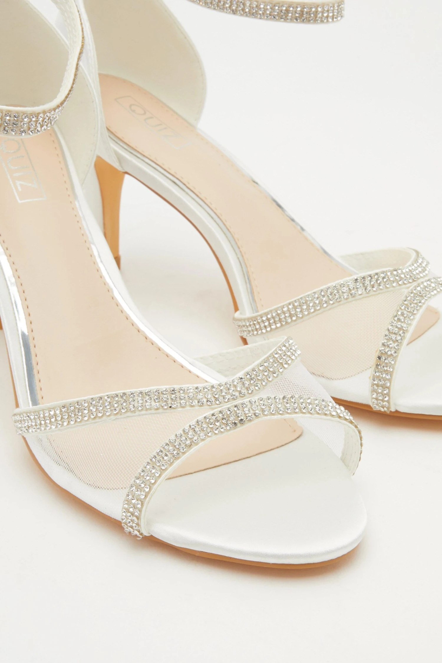 Bridal White Mesh Front Satin Heeled Sandals 7 Bridal White Mesh Front Satin Heeled Sandals - Image 5