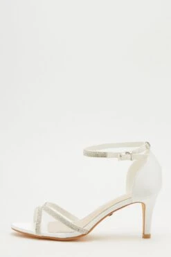 Bridal White Mesh Front Satin Heeled Sandals
