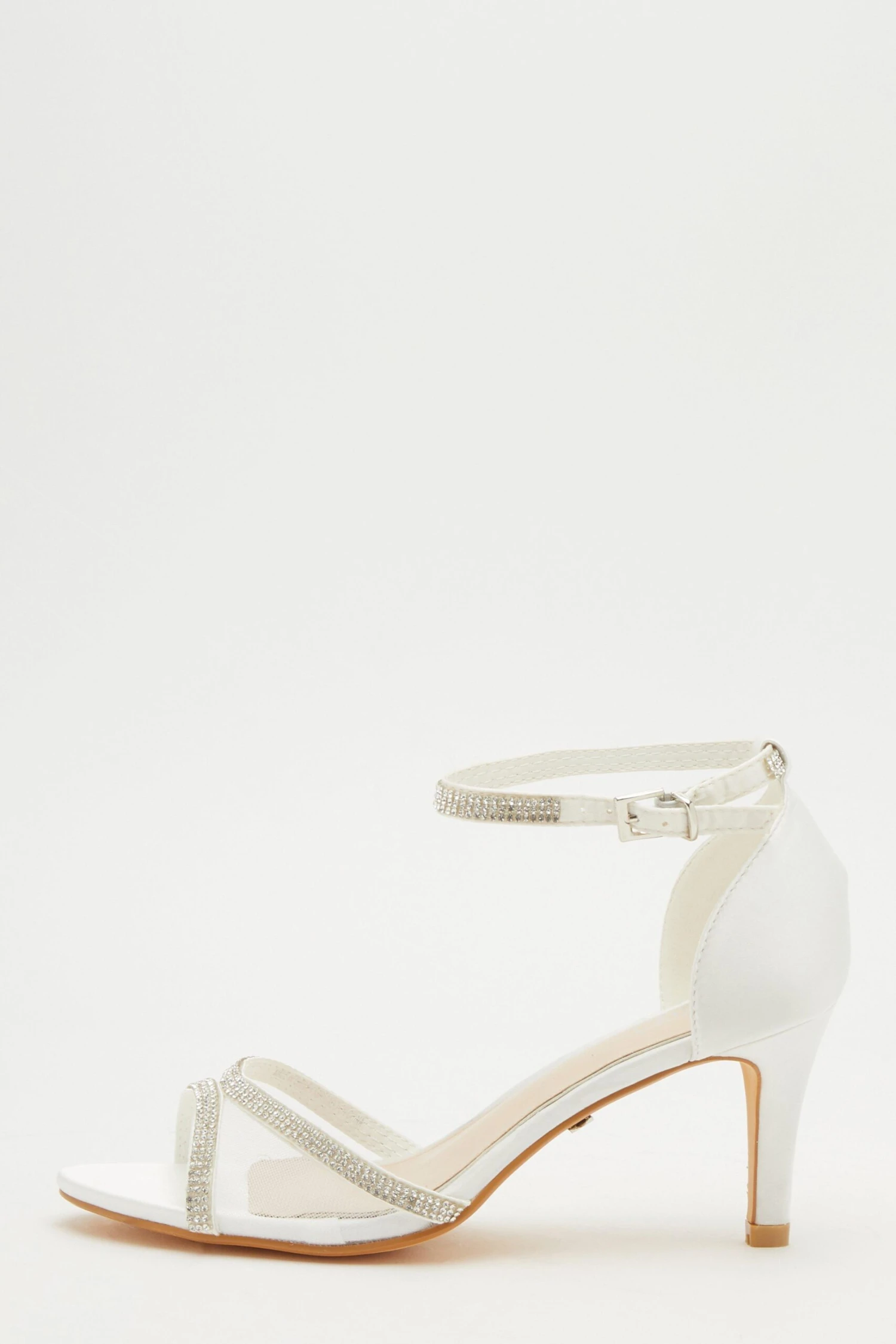 Bridal White Mesh Front Satin Heeled Sandals 3 Bridal White Mesh Front Satin Heeled Sandals