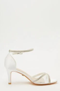 Bridal White Mesh Front Satin Heeled Sandals 13 Bridal White Mesh Front Satin Heeled Sandals -Princess Style Shop 00100032874 ZS
