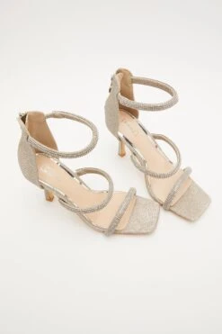 Gold Shimmer Embellished Heeled Sandals -Princess Style Shop 00100032890 XS