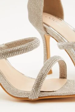 Gold Shimmer Embellished Heeled Sandals -Princess Style Shop 00100032890 ZB