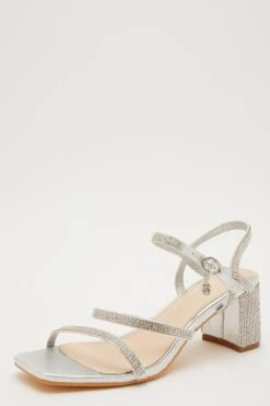 Silver Diamante Block Heeled Sandals -Princess Style Shop 00100032894 XB