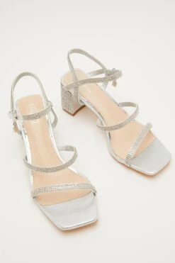 Silver Diamante Block Heeled Sandals -Princess Style Shop 00100032894 XS