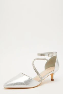 Silver Shimmer Asymmetric Strap Court Heels -Princess Style Shop 00100032904 XB