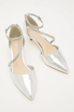 Silver Shimmer Asymmetric Strap Court Heels -Princess Style Shop 00100032904 XS