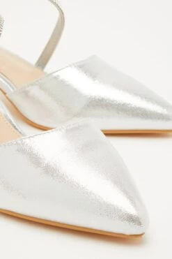 Silver Shimmer Asymmetric Strap Court Heels -Princess Style Shop 00100032904 ZB