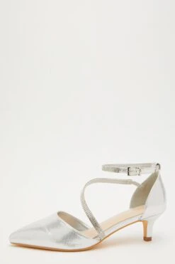 Silver Shimmer Asymmetric Strap Court Heels