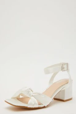 Bridal White Satin Knot Heeled Sandals -Princess Style Shop 00100032907 XB