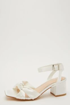 Bridal White Satin Knot Heeled Sandals