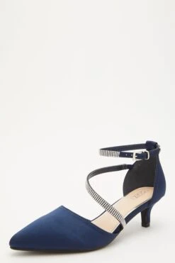 Navy Satin Asymmetric Strap Court Heels -Princess Style Shop 00100032908 XB