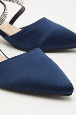 Navy Satin Asymmetric Strap Court Heels -Princess Style Shop 00100032908 ZB