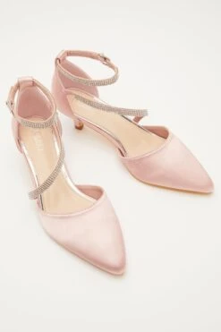 Pink Satin Asymmetric Strap Court Heels -Princess Style Shop 00100032910 XS