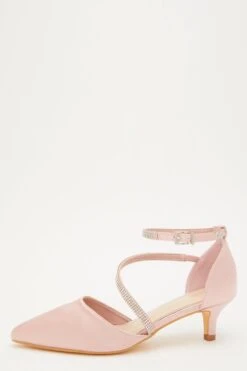Pink Satin Asymmetric Strap Court Heels
