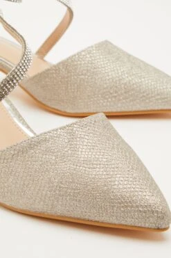 Gold Shimmer Asymmetric Strap Court Heels -Princess Style Shop 00100032913 ZB