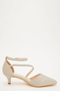 Gold Shimmer Asymmetric Strap Court Heels -Princess Style Shop 00100032913 ZS