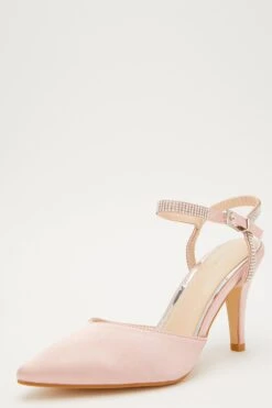 Pink Satin Diamante Strap Court Heels -Princess Style Shop 00100032918 XB