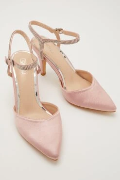 Pink Satin Diamante Strap Court Heels -Princess Style Shop 00100032918 XS