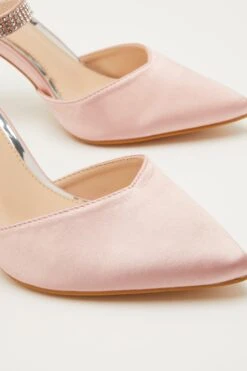 Pink Satin Diamante Strap Court Heels -Princess Style Shop 00100032918 ZB