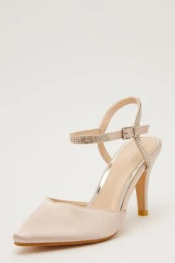 Champagne Satin Diamante Strap Court Heels -Princess Style Shop 00100032920 XB