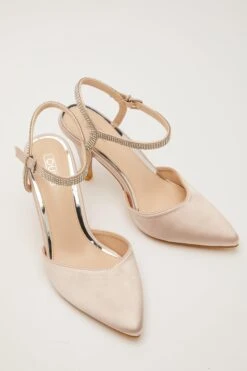 Champagne Satin Diamante Strap Court Heels -Princess Style Shop 00100032920 XS