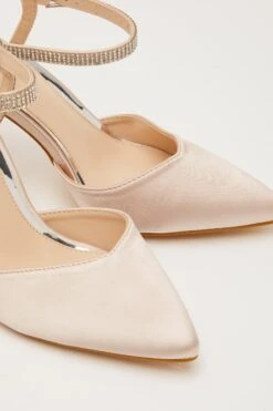 Champagne Satin Diamante Strap Court Heels -Princess Style Shop 00100032920 ZB