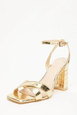 Gold Cross Strap Heeled Sandals -Princess Style Shop 00100032944 XB