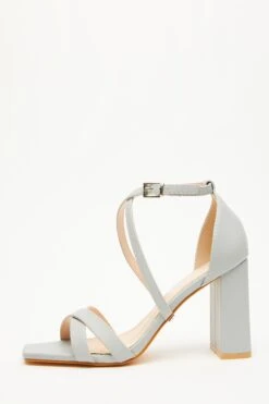Blue Cross Strap Block Heeled Sandals