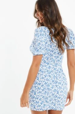 Blue Ditsy Floral Bodycon Mini Dress -Princess Style Shop 00100033133 XB