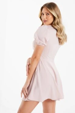 Pink Satin Cut Out Skater Dress -Princess Style Shop 00100033145 XB