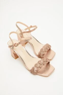 Wide Fit Rose Gold Pleated Block Heeled Sandals -Princess Style Shop 00100033301 XS