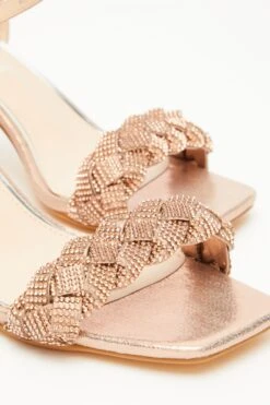 Wide Fit Rose Gold Pleated Block Heeled Sandals -Princess Style Shop 00100033301 ZB