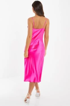 Hot Pink Satin Slip Midi Dress -Princess Style Shop 00100033377 XB