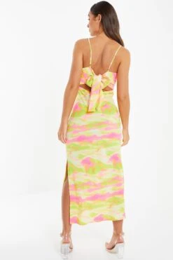 Lime Marble Print Tie Back Midi Dress -Princess Style Shop 00100033378 XB