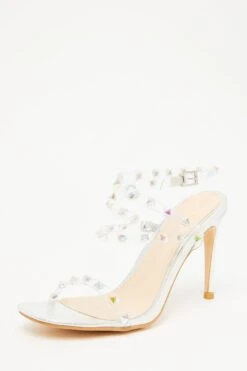 Silver Studded Clear Heeled Sandals -Princess Style Shop 00100033617 XB
